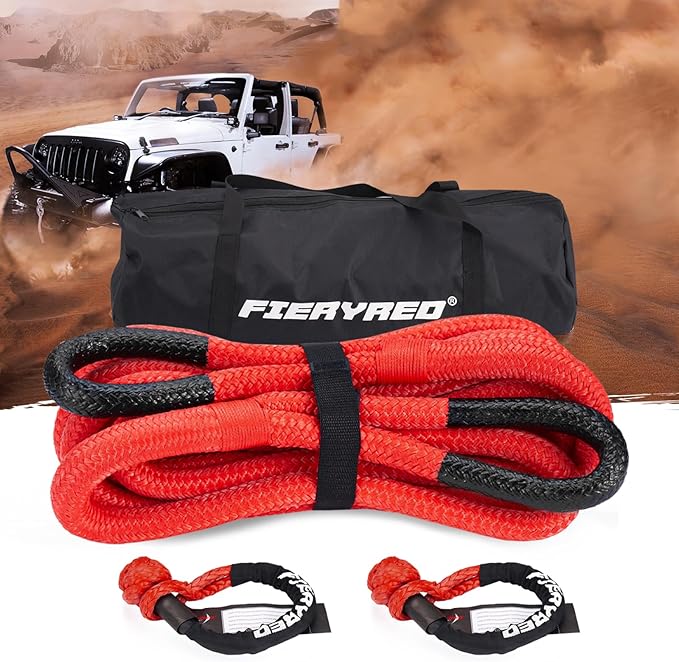 FieryRed Kinetic Recovery Rope Kit with 2 Soft Shackles, 7/8 Inch x 20 FT Tow Rope,Heavy Duty Offroad Snatch Strap for UTV, ATV, Truck, Car, Jeep, Tractor