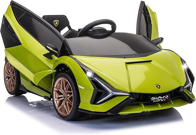 TOBBI Electric Ride On Car Toy for Kids to Drive, 12V Battery Powered Licensed Lamborghini SIAN with Parent Remote Control for Toddlers 3-6 Years w/Functions Spring Suspension/Horn/LED Lights-Green