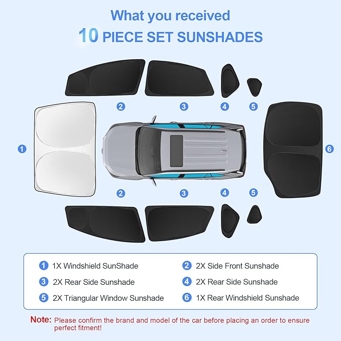 10pcs Car Window Shades for Toyota Prius Hatchback 2010-2015 (Not Prius C or Prius V) Accessories,Windshield Side Rear Full Sunshade,Sun Visor UV Blocking, Privacy Protection for Camping Outdoor