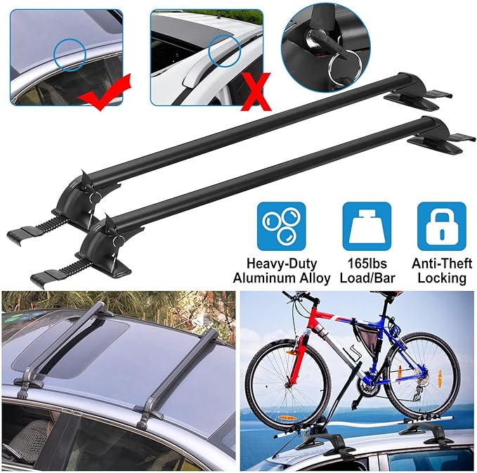 Universal Car Roof Rack, 43" Cross Bars with Anti-Theft Lock, Adjustable Aluminum Alloy Crossbars Heavy Duty Roof Crossbars for Car Roof Cargo Carrier, 165LBS Max Load