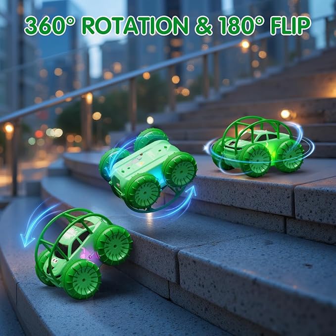 Remote Control Car, Fast Direct Charging RC Cars Amphibious Rechargeable Stunt Car 360° Rotating LED 2.4Ghz 4WD All Terrain Waterproof Cars Toy Christmas Birthday Gift Kids Boys 3-12 Years