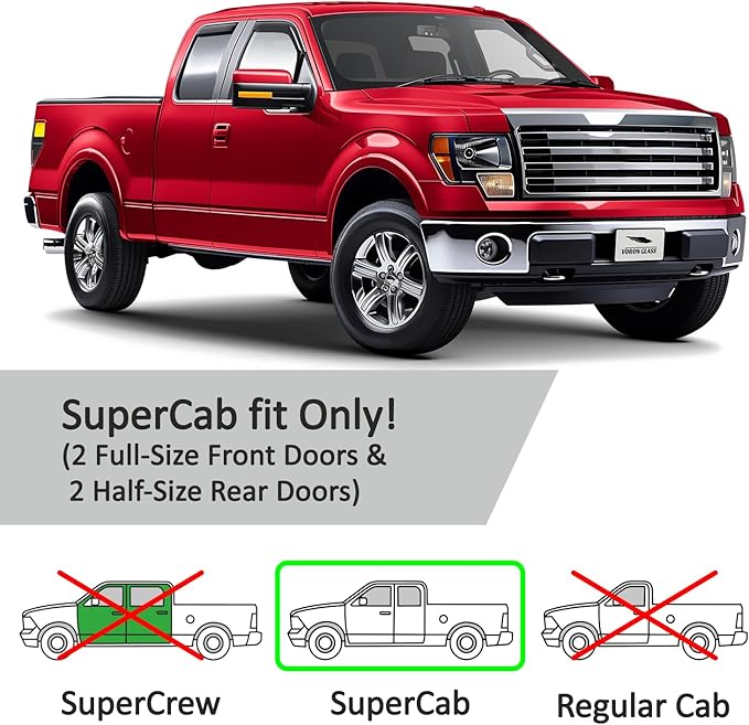 Voron Glass in-Channel Extra Durable Rain Guards for Ford F150 2004-2014 SuperCab, Window Deflectors, Vent Window Visors, 4 Pieces - 230181