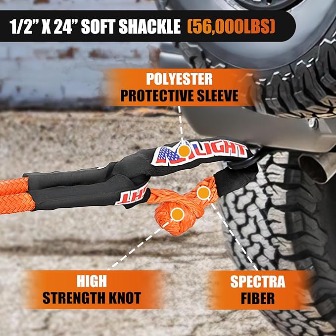 Nilight Kinetic Recovery Tow Rope 7/8" x 20ft (28,600LBS) with 2 Soft Shackle 1/2" x 24" Snatch Strap Heavy Duty Offroad Towing Strap kit for UTV ATV SUV Truck Car Jeep Tractor