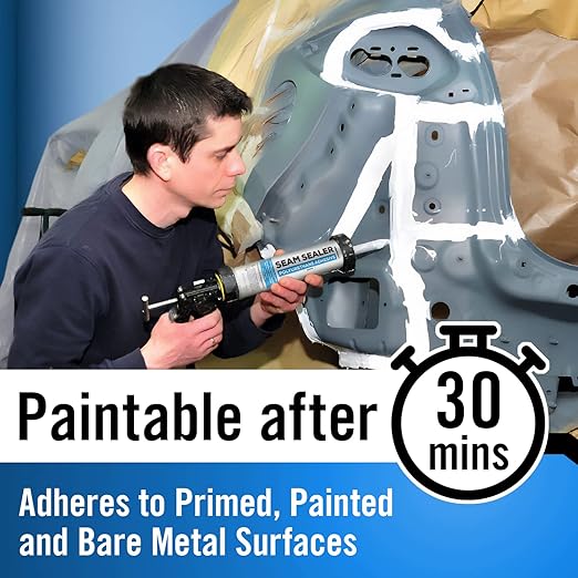 [2 Pack] Polyurethane Seam Sealer Automotive Compound Kit - Durable & Flexible Auto Body Filler - Seam & Joint Compound for Bare or Painted Surfaces - Automotive Seam Sealer White - RV Roof Sealant