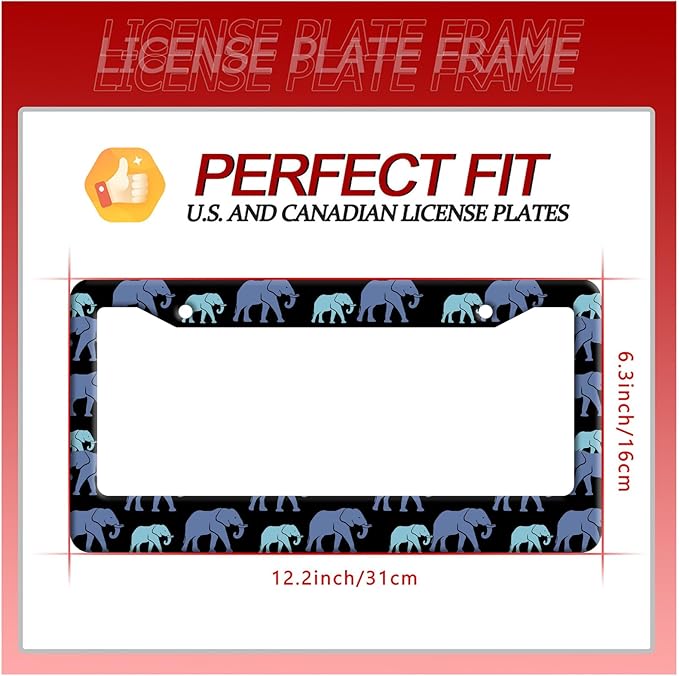 Elephant Family License Plate Frame Animal License Plate Stainless Steel Parts Colorful License Plate Decorative with Screws Size 12.3" x 6.3" Men Women