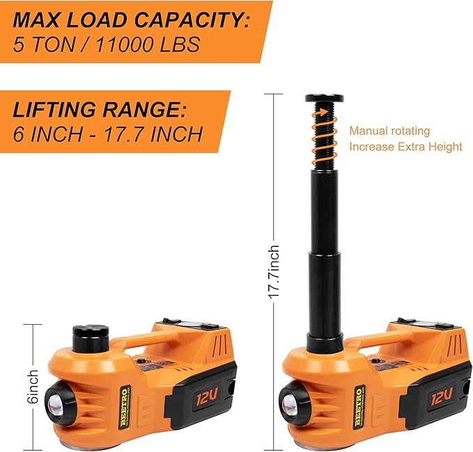 BEETRO Electric Car Jack Kit 5 Ton 12V with Electric Wrench and Tire Inflator Pump for SUV MPV Sedan Change Tires Garage Repair