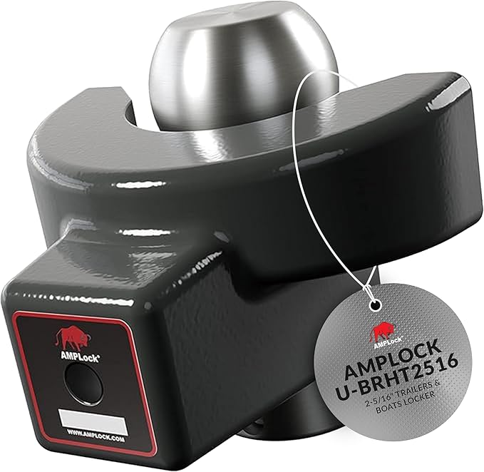 AMPLock - U-BRHT2516 2-5/16" Trailer Ball Hitch Lock - Titan Weld-on Design for Boat, RV, and RVs & Travel Trailer Hitch Coupler Locks, Patented 2-Parts Anti-Theft Lock with Push & Locking System