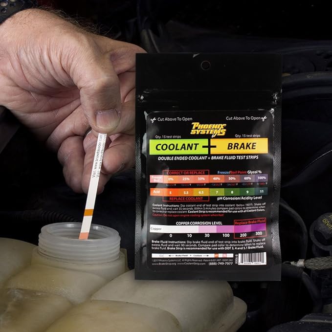 Phoenix Systems 8006-B Double-Ended Brake Fluid + Coolant Test Strips (15 foil wrapped test strips), 1 Pack