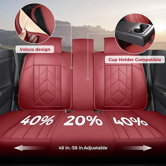 Wine Red Car Seat Covers Full Set - Waterproof Leather Car Seat Protector Universal Fit Colorado Equinox Malibu Blazer Trailblazer Trax