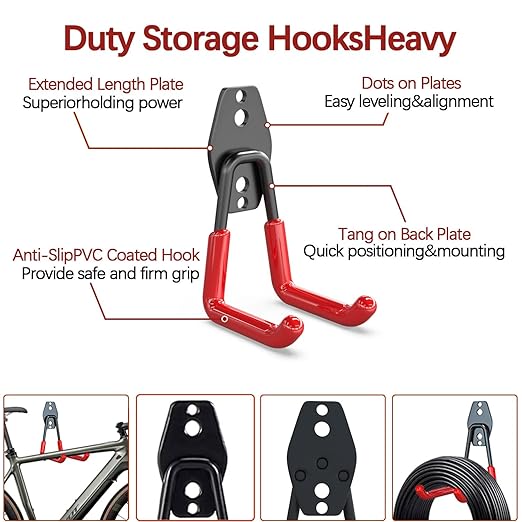 3-H Heavy Duty Garage Hooks [8 Pack] - 3-Round Welding Tech Holds 22lbs More - Thickened Steel Wall Mount for Ladders, Tools & Storage - Rustproof Utility Hardware