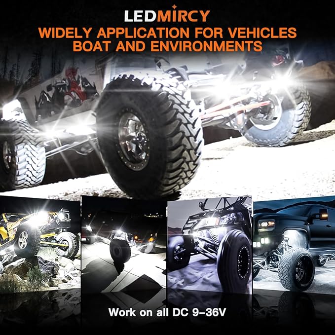 R4 Pure White LED Rock Lights Kit with Roker Switch Wire Harness 12PCS Rock Lights White for Offroad Trucks ATV UTV SUV Underglow Light Trail Rig Light Under Body High Power Waterproof