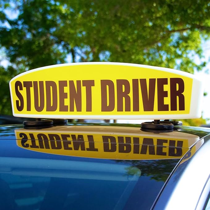 Student Driver Sign for Car Top - Weather-Resistant, Durable and Highly Visible Magnetic Student Driver Roof Signs for Driving School, With Strong Magnets for Attaching to the Vehicle