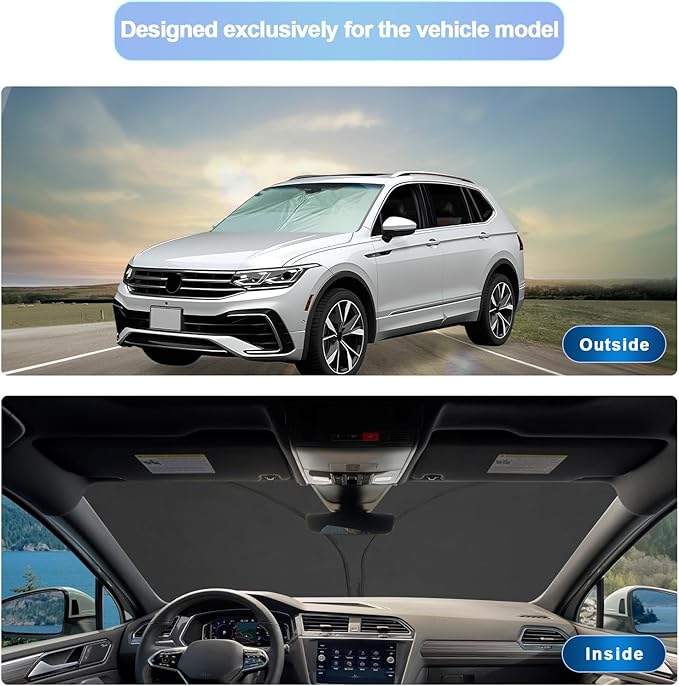 SXCY Foldable Sun Shield for 2018-2024 Volkswagen Tiguan Sunshade - Blocks UV Rays