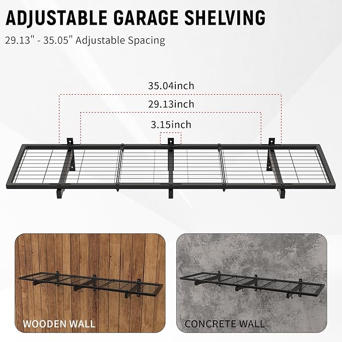 Garage Wall Shelves, 46"X12.5", 1 Shelf, Modern Style, Heavy Duty, Black, 160 LBS Capacity, Garage Storage & Organization System