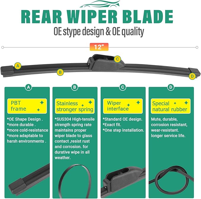26" 19" 12" Windshield Wiper Blades Replacement for Jaguar F-Pace Fpace 2017 2018 2019 2020 2021 2022 2023 2024 Premium All Weather Front Rear Wipers Set - OEM Quality (Pack of 3)