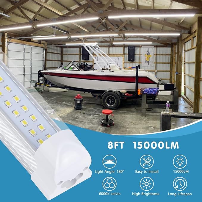 4 Pack,Led Shop Lights, 8FT Led Shop Light,100W 6000K 15000LM Clear White,Led Shop Light 8FT 110V Linkable Integrated Flat-Shape for Shop Garage,Warehouse