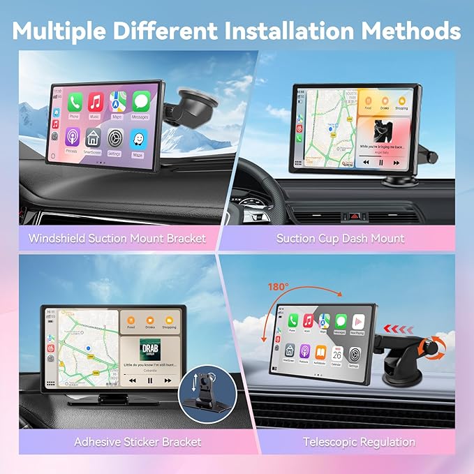 Wireless Carplay Screen for Car, 9" Android Auto Screen with 4K Dashcam, A-pple Carplay Screen for Car with 1080p Backup Camera, Mirror Link, TF Card, GPS Navigation, Bluetooth, AUX, FM, Voice Control