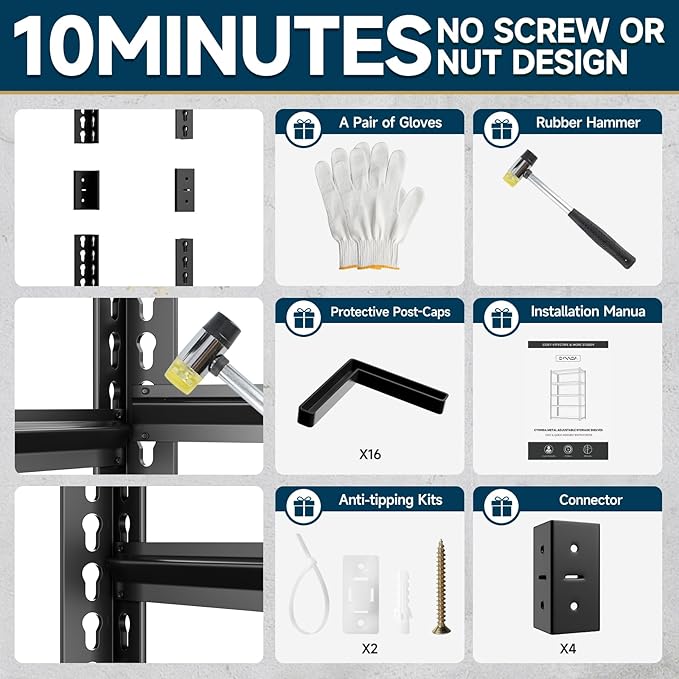 5-Tier 60”D X 24”W X 72”H Heavy Duty Shelving 3000LBS Garage Storage Rack Heavy Duty Adjustable Industrial Warehouse Shelving(Black)