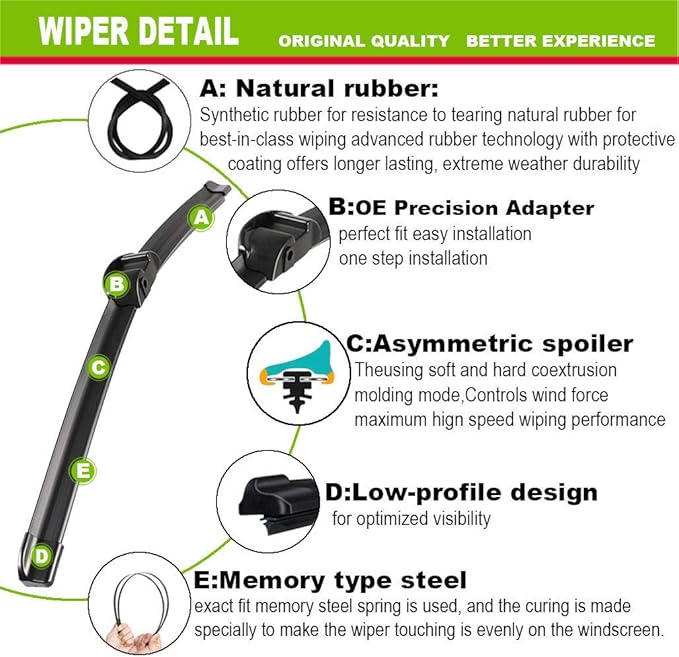 2 Wipers Factory Replacement For VW Touareg Porsche Cayenne 2008-2016 Original Equipment Windshield Wiper Blades Set - 26"+26" Side Lock (Set of 2) Not for J HOOK