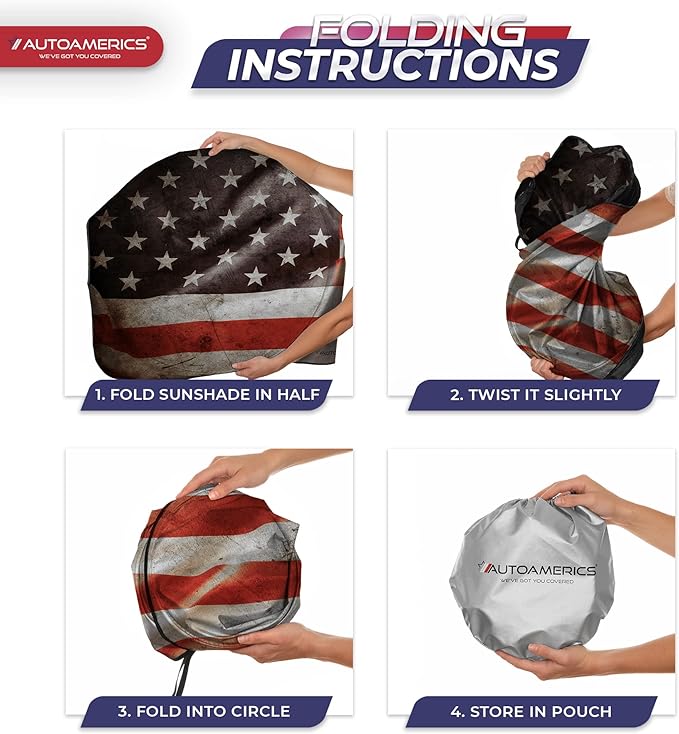 Autoamerics 1-Piece Windshield Sun Shade Grunge American Flag - 1 USA Design - Foldable Car Front Window Sunshade for Most Sedans SUV Truck - Blocks Max UV Rays and Keeps Your Vehicle Cool - Large