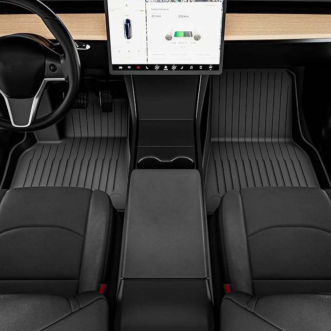 OEDRO Floor Mats 9 Pcs Fits for Tesla Model Y 7-Seater 2024-2020 Custom Fit All Weather TPE Automotive Trunk Mat with Backrest Mat Accessories Back Seat Protector for Model Y Car Floor Mats Set