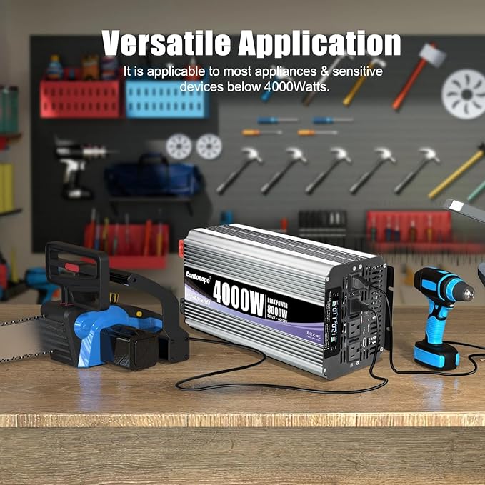 4000 Watt Power Inverter, Car Inverter 12V DC to 110V/120V AC Converter with LCD Display, 4 AC Outlets, USB Port & Remote Controller for RV, Truck, Off-Grid Solar System