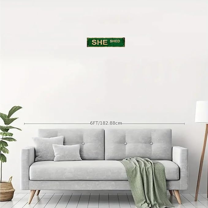SHE SHED Vintage Metal Tin Sign, Street Sign, Home Decor, Room Decor, Wall Decor, Bathroom Decor, Bar Decor, Cafe Decor, Garage Decor, 16 x 4 Inch