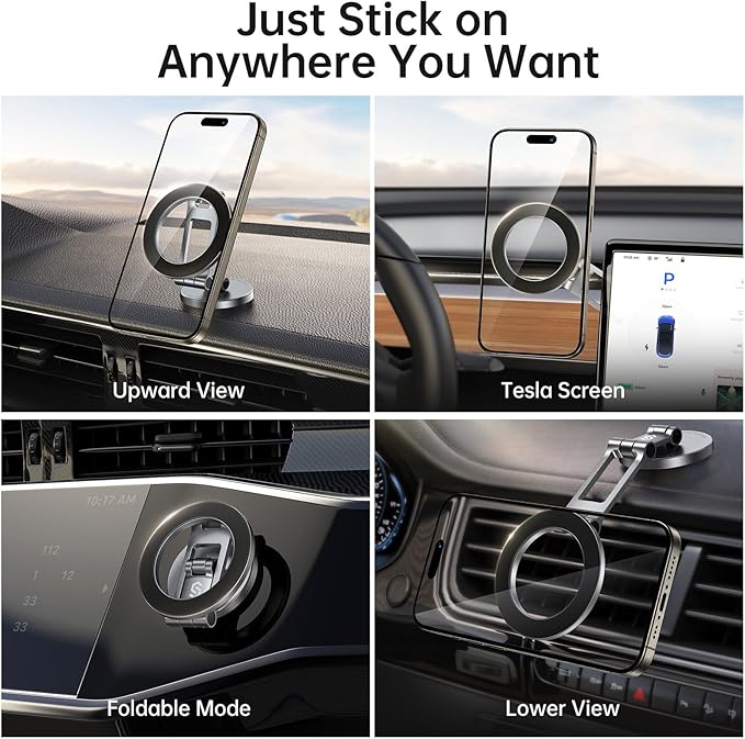 SYNCWIRE Fits MagSafe Car Mount, [All-Metal] Magnetic Phone Holder for Car, [Flexible Three-axis] 360° Rotation Magnetic Car Mount Strong Magnets Car Phone Holder Fits iPhone 16 15 14 13 12 Pro Max