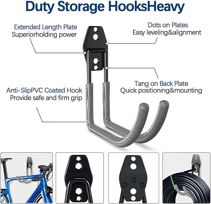3-H Large Garden Hose Holder Wall Mount 4 Pack,Solid Steel Hose Hanger,Water Hose Holders for Outside,Perfect for Hanging Outdoor Air Hose,Ropes,Pipes,Garden Tools,Ladders,Bikes,Bulk Items(Gray)