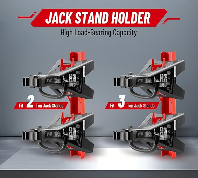 Jack Stand Wall Mount Organizer: Jack Stands Holder Storage Rack Mount - Fit for 2 & 3 Ton Jack Stand (2 Pack - Red)