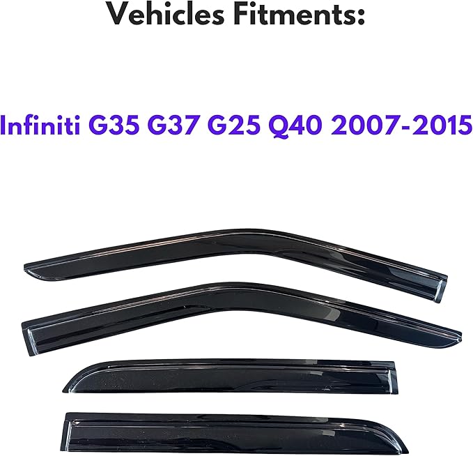KPY Window Visor Compatible with Infiniti G35 G37 G25 Q40 2007-2015, 4PC Rain Guard Side Window Vent Deflectors Tape-On Mugen Style, 2007 2008 2009 2010 2011 2012 2013 2014 2015
