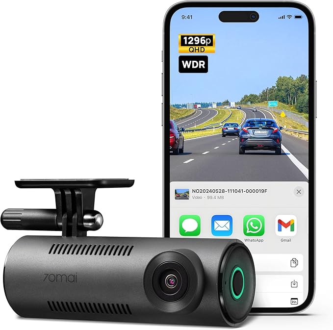 70mai Dash Cam M310, Dash Camera for Cars 1296P QHD, Smart Dash Cam Front Built in WiFi, 130° Wide-Angle FOV, WDR, Night Vision, iOS/Android Mobile App, Loop Recording, Parking Monitor, Time-Lapse