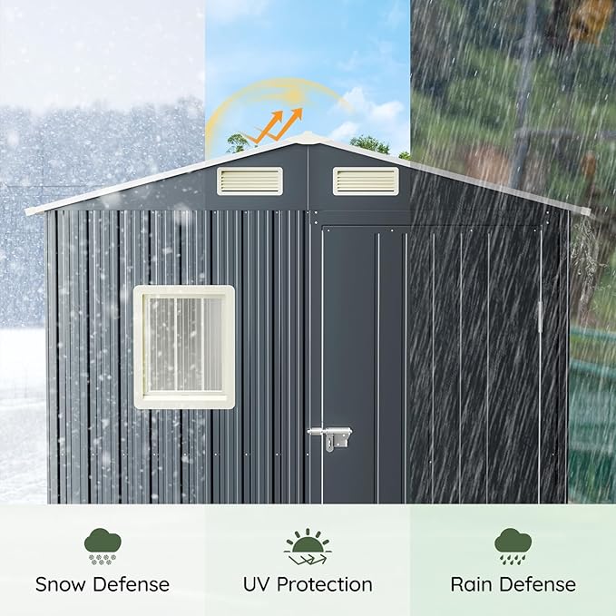 6x4 FT Outdoor Metal Storage Shed, Single Door, 1 Clear Window, Tool Shed for Garden, Patio, Backyard Brown