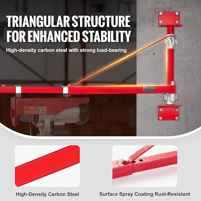 VEVOR Wall Mount Jib Crane, 660 lbs Max Load Capacity Electric Scaffolding Lift, Electric Hoist Holder Swing Arm with Pole, Steel Hoist Frame, 180° Swivel Scaffold Lifting Arm for Electric Hoist