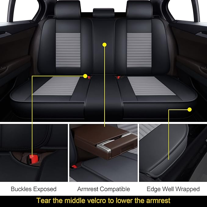 LINGVIDO Car Seat Covers, Breathable and Waterproof Faux Leather Automotive Seat Covers for Cars SUV Truck Sedan,Universal Anti-Slip Driver Seat Cover with Backrest (Full Seat, Gray+Black)