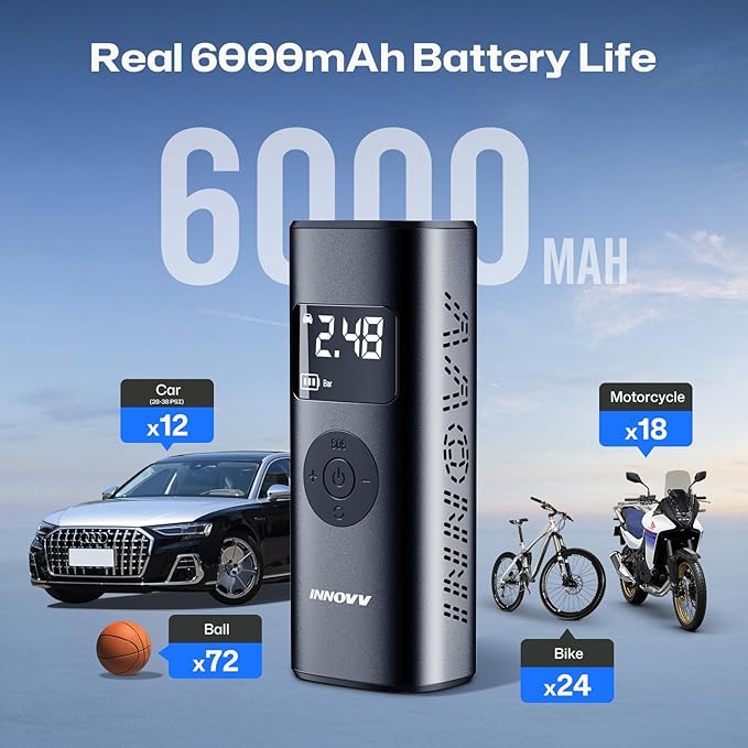 P1 Aluminum Tire Inflator Portable Air Compressor, 3X Faster 150PSI Cordless Car Air Pump with Auto-Shutoff, Motorcycle Pumps with Tire Pressure Gauge, Electirc Tire Pump for Car, Bike, Ball
