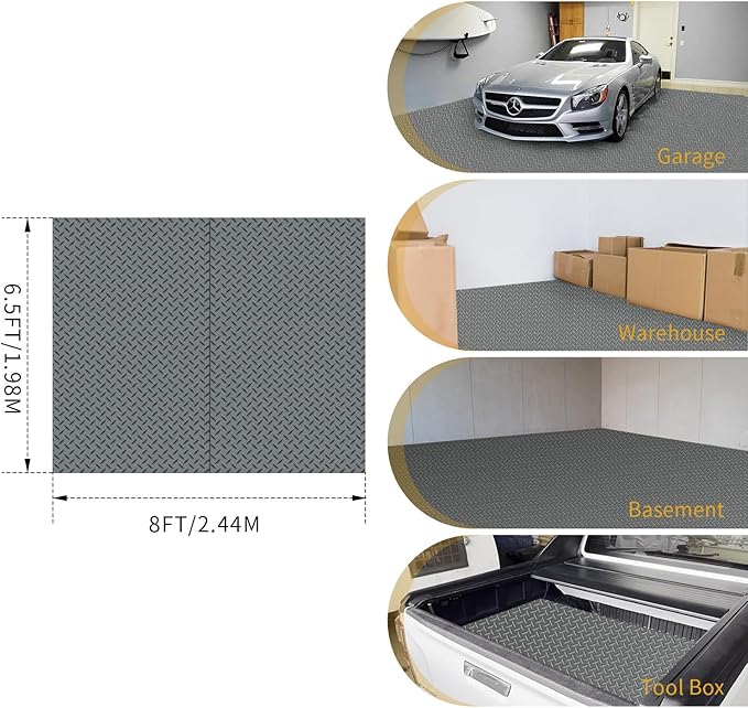 Premium Garage Floor Mat, Commercial Grade Heavy Duty Parking Mat for Garage Floor, Golf Cart Parking, Water/Stain Resistant Floor Runner (Grey Diamond, 2 Rolls x 4 x 6.5 Feet)