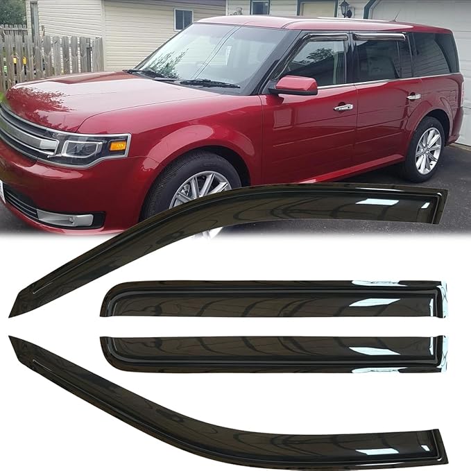 4pcs Original Shatterproof Rainproof Side Window Wind Deflectors Tape on Sun Rain Guards Durable Vent Window Visors Compatible with 2009-2019 Ford Flex 94079
