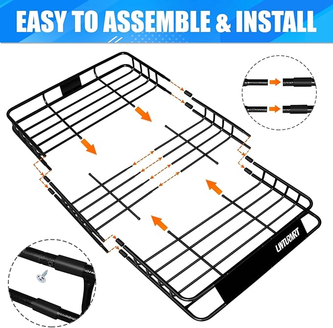 Heavy Duty 58"X36"X5" Roof Rack Basket Universal Rooftop Carrier With Waterproof Bag 18 Cubic Feet (54"X34"X17"), Cargo Net With Grabber