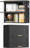 Metal Wall Cabinets with 2 Up-Flip Doors, Floating Steel Wall Mounted for Garage, Basement, Home Office, Kitchen, Warehouse - Black