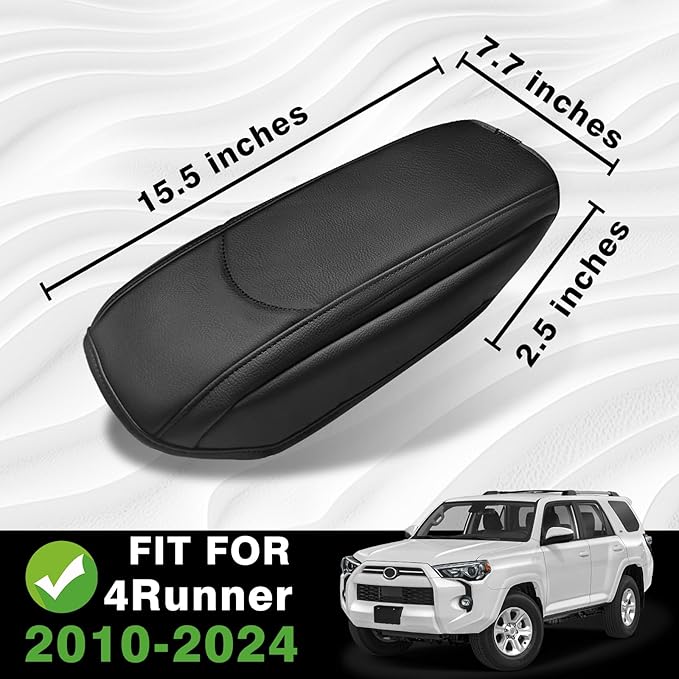 Muslogy Center Console Armrest Cover Compatible with Toyota 4Runner 2010-2024 Comfort Armrest Pad Arm Rest Cushion Vegan Leather Protector Regular Thick