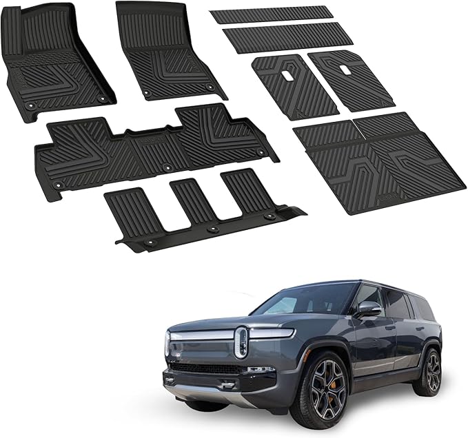 LASFIT Floor Mats & Trunk Mat & Backrest Mat for Rivian R1S 2024 2023 2022, All Weather TPE Mats Custom Fit Floor Liner & Cargo Mat for R1S 1st & 2nd & 3rd Row Full Set Car Mats and Cargo Liner