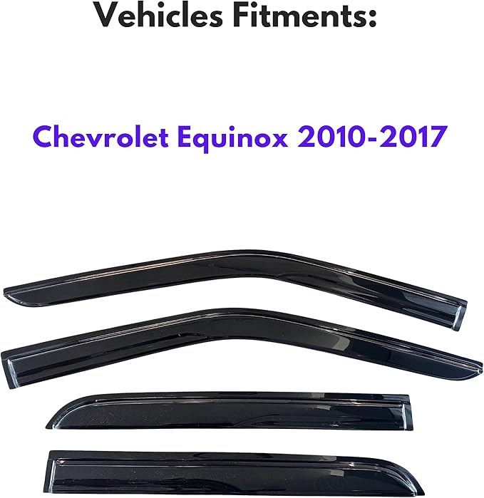 KPY Window Visor Compatible with Chevrolet Chevy Equinox 2010-2017, 4PC Rain Guard Side Window Vent Deflectors Tape-On Mugen Style, 2010 2011 2012 2013 2014 2015 2016 2017