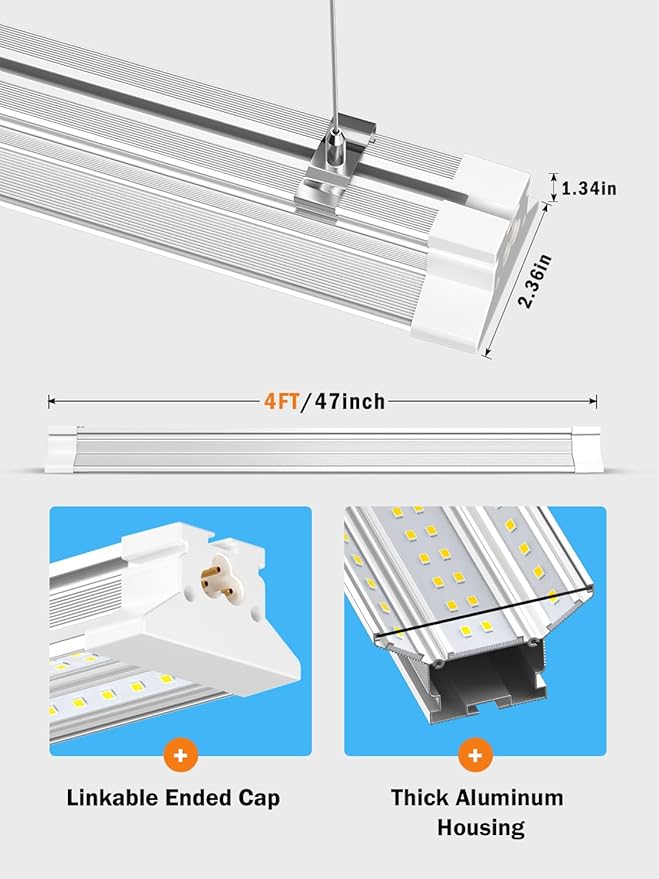 Upgrade Super Bright Hanging | Surface Mount 4' 10000LM 5000K 60W Linkable 4FT Led Shop Light, 4FT Led Shop Light for Workshop Garage Lighting Factory Warehouse Shop Workbench 4 Pack