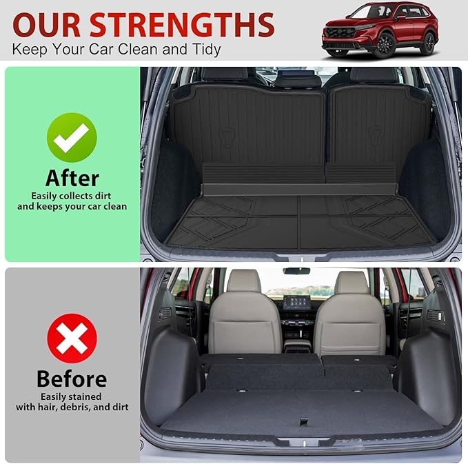 Floor Mats Fit for Honda CRV 2023 2024 2025 2026 All Models (Include Hybrid) - TTX LIGHTING CR-V All Weather Floor Liners & Cargo Liner with Backrest Mats Car Mats Accessories (Fit Upper Deck)