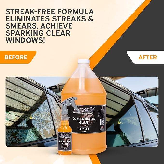 LANE'S Concentrated Auto Glass Cleaner- Window Cleaner, Windshield Cleaner- Removes Smoke Film, Fingerprints, and Smudges, Safe for All Glasses- 128 oz