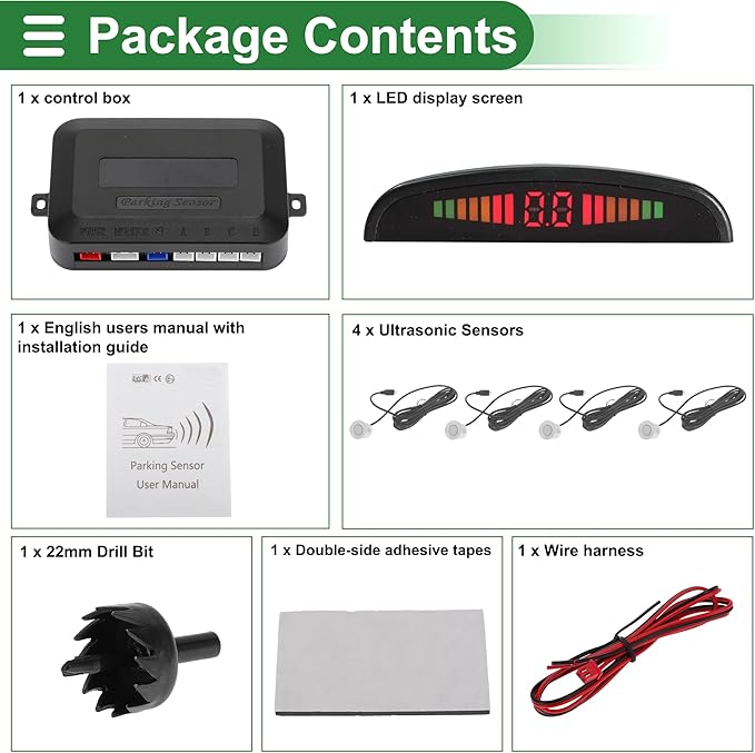 Motoforti Universal Car Auto Vehicle Reverse Backup Radar System Reverse Parking Sensors Alarm Buzzer Reminder Distance Detection Silver Tone 4Parking Sensors