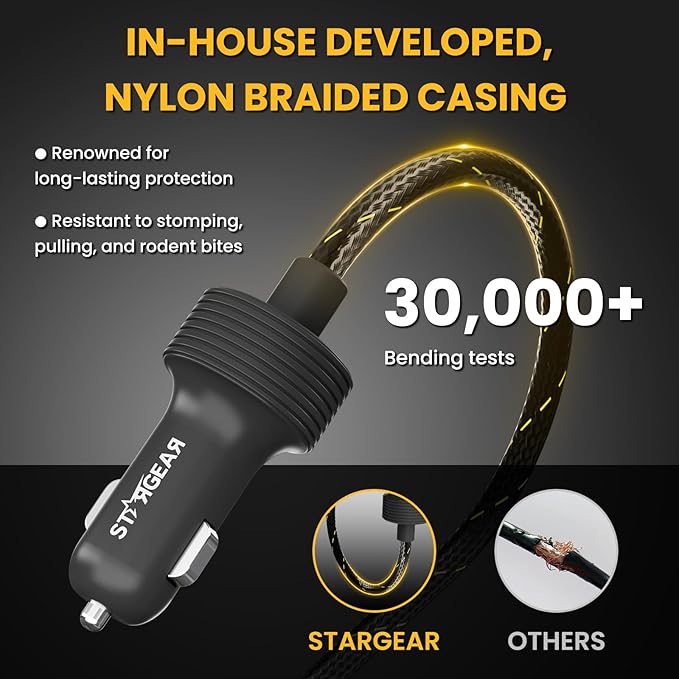 Starlink Mini Cable 12V Power Cable 3M/10FT, Braided Wear-Resistant Starlink Mini Accessories Cigarette Lighter to DC Cord, 12V-48V Car Charger Car Adapter