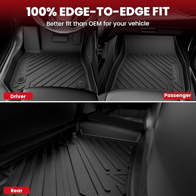 LASFIT Floor Mats & Cargo Mat for Toyota Prius 2010-2011 (Not fit Prius V or C), All Weather TPE Custom Fit Easy Clean Durable No-Curling Floor Liners for Prius 2010 2011 Car Mats & Trunk Mat