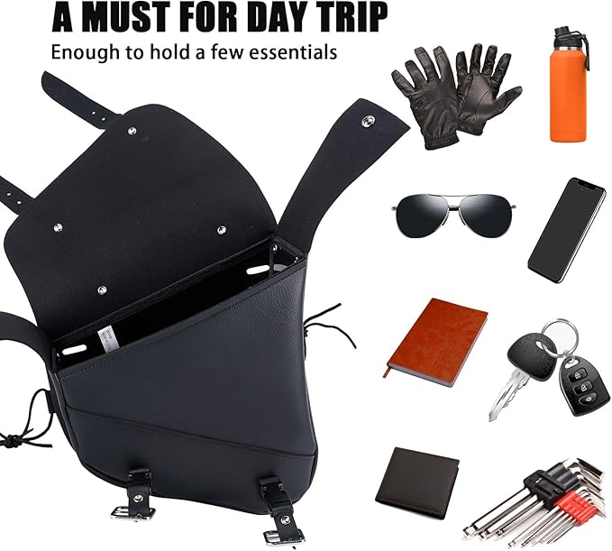 Gargoyle Bells Leather Solo Swing Arm Bag - Motorcycle Saddle Bags For Softails and Choppers - Right Side Bag (Black PVC)